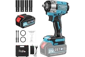 PONOSEU Llave de Impacto a Batería 650N.m, 1/2 Pistola de Impacto sin Escobillas con Baterías de 4000 mAh,Cargador Rápido, 4 llaves de Vaso, Llave de Impacto para Coche y el Hogar.