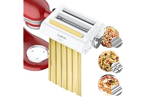Accesorio para Pasta para Kitchenaid Robot de Cocina, Máquina de Pasta 3 en 1 Accesorios, Rodillo para Hojas de Pasta Cortador de Espaguetis Cortador de Fettuccine, COFUN Accesorio para Kitchen aid