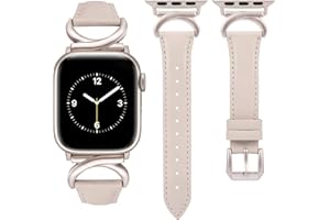 TOYOUTHS Lederarmband kompatibel mit Apple Watch Armband 41mm 40mm 38mm 42mm Damen, Schlank Elegant Dressy Armbänder mit C-förmiger Schnalle für iWatch 10/9/8/7/6/5/4/3/2/SE, Polarstern/Polarstern