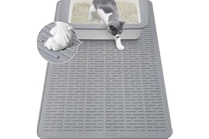 Coomazy Cat Litter Mat Silicone Litter Tray Mat Large Cat Litter Box Mat Waterproof Pet Litter Trapping Mat Non-Slip Washable Tray mat for Cats 70x50cm, Grey