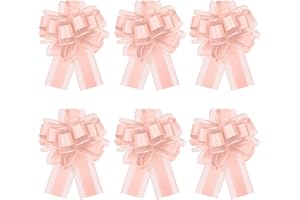 ELNX 6 Lazos Grandes de 17 cm para Tirar, Lazos para Coche, Cinta para Fiestas, Lazos para Envolver Regalos, Decoraciones para Coches de Graduación, Lazos para Envolver Regalos para Bodas(Rosa Carne)