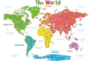 DECOWALL SG-1902S The Big World Map Wall Stickers Bambini Decalcomanie da muro in legno Nursery Decor Peel and Stick Rimovibile Art Baby Room