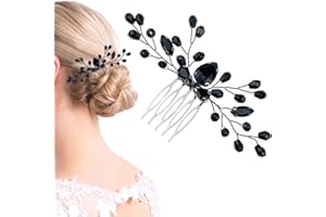 ASWEWAMT Black Rhinestone Bridal Hair Comb Vintage Onyx Teardrop Small Headpiece Crystal Decorative Wedding Hair Combs Bridal Side Combs Accessories for Women
