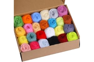 Reovin 25 Farben Filzwolle, 25 Farben je 10 Gramm Filzwolle Filz Starterset, 250g Trockenfilzen und Nassfilzen zum Stricken Spezialwolle zum Wollfilzen, Weihnachten DIY Dekorativen Woll