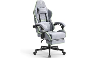 Dowinx Krzesło gamingowe, krzesło biurowe, torba materiałowa, poduszka sprężynowa, masaż, z zagłówkiem, ergonomiczny fotel do gier z podnóżkiem (szary i zielony)