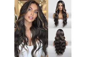 BLONDE UNICORN Wigs for Women Lace Front Wig Long Wavy Wigs Hand-Tied Hairline Natural Looking Synthetic Wigs for Daily Use (Brown with Highlight)