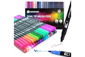 Colouring Pens for Adults Scherry Dual Tip Brush Pens Pack 36 Felt Tip Coloured Art Pens for Adults, Kids Markers for Calligraphy Comic Lettering Journaling Painting Adult Colouring Fineliner Pens Set