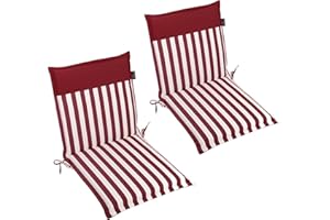 LILENO HOME Cuscino per sedia da giardino, set da 2 pezzi, con schienale basso, a righe rosse, tinta unita, rosso, comodo come cuscini per sedie da giardino