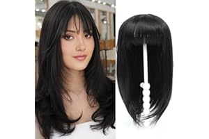 BUYOGET Hair Topper Clip in Hair Pieces for Woman Long 18 Inch Clip in Toppers with Fringe for Thinning Hair(Natural Black)