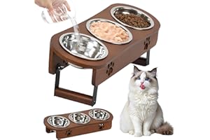 Optyuwah Podwyższona miska dla kota – miski na karmę dla kotów, zestaw 3 sztuk, z regulacją wysokości, miska na karmę ze stojakiem, ze stali nierdzewnej, miski na karmę wodną, dla kotów, małych psów