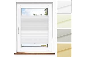 ‎JALOUSIESCOUT Jalousiescout Plissee Klemmfix ohne Bohren—Jalousie 125x130cm weiß Sichtschutz Fenster Sonnenschutz, Lichtdurchlässig Rollo für Fenster & Tür, Hochwertiges Polyester Pure Plissee