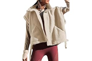 VNDUIFH Slouchy Fleece Vest,Women's Oversized Fleece Vest,Warm Button Down Gilet Outerwear with Pockets，Sleeveless Sherpa Vest