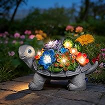 Rurunklee Decorazione esterna Tartarughe da giardino, solare, statua di decorazione prato solare, luci LED impermeabili, decorazioni , statuetta per patio