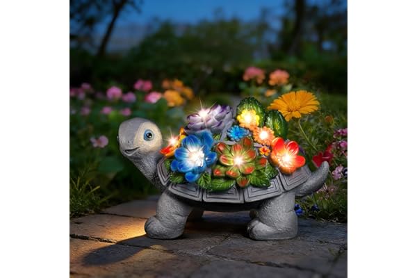 Statue Tortue Jardin Extérieur Deco Lampes Led Solaire, Cadeau Anniversaire Femme Maman Mamie Grand Mere Original, Sculptures et Statues de Jardin Decoration pour Balcon Terrasse Cadeau Fete des Meres