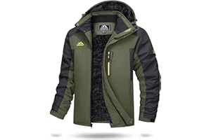 TACVASEN Herren Warme Skijacke Gefütterte Winterjacke Wasserabweisende Funktionsjacke mit Abnehmbarer Kapuzen