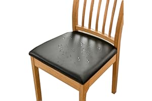 ‎HOMECOVER HOMECOVER Dining Room Chair Seat Covers Set of 6 Waterproof Chair Covers, PU Leather Chair Cover Seat Cover Removable Stretch Dining Room Chair Seat Covers for Dining Room Chairs Set of 6 Black