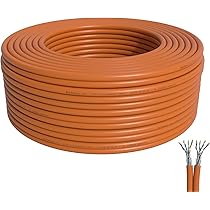 BIGtec 50m CAT7 Ethernet network cable installation cable with copper conductor Copper double shielded CAT.7 orange Data cable Gigabit LAN Cable Ethernet S/FTP PIMF 10 Gbit 1000MHz LSZH Halogen Free