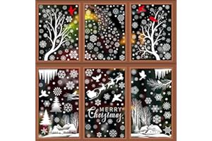 QRTDXP 6 Sheets White Christmas Window Stickers Reusuable Window Clings with Christmas Tree Snowflake Deer Supply for Christmas Party Decoration-red Bird