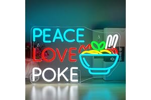 Horseneon Ramen Letrero de luz de neón Peace Love Luz de neón para decoración de pared Fideos Letrero de neón para dormitorio Letreros iluminados coloridos para restaurante Cocina Hogar Comedor