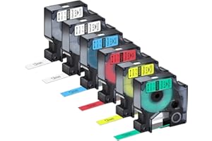 ‎NINELEAF NineLeaf 6 x Kompatibel für Dymo D1 12mm Schriftband 45013 45010 45016 45017 45018 45019 Etikettenband 12mm x 7m für LabelManager 160 280 100 210D 360D 420P,Schwarz auf Klar/Weiß/Gelb/Rot/Grün/Blau