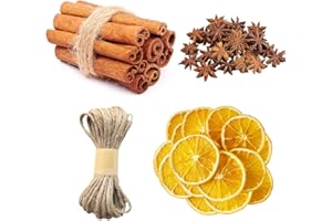 SICAHOMY 20 x suszone plastry pomarańczy, 20 x laski cynamonu i 20 x anyż gwiazdkowy, wieniec bożonarodzeniowy, dekoracja na Boże Narodzenie, wieniec adwentowy