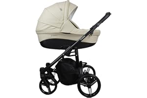 Vizaro PEARL DÚO 2 en 1 - Carrito Bebé GAMA LUJO - MARCA ESPAÑOLA - Muy Elegante - Garantía 3 Años - PIEL BEIGE Chasis NEGRO