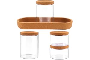 Towviy 4PCS Distributeur Coton Tige 2x400ml + 2x200ml, Boite Coton Tige Rangement Coton Porte-Qtip en Verre Boite Coton Tige avec Plateau pour Cotons-Tiges, Tampons Ronds en Coton, Fil Dentaire