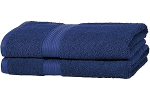 Amazon Basics 2 Bath towel for bathroom, Fade Resistant 100% Cotton Bath Towels, soft absorbent, 2-Pack (70x140 cm), Royal Blue