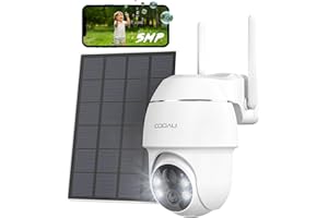COOAU Kamera monitoringowa 5 MP zewnętrzna z panelem słonecznym – kamera 4dBi monitoring zewnętrzny akumulator – kamera WLAN z kompresją wideo H.265 | 4 Spotlight | pamięć w chmurze | 2,4 GHz