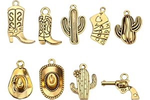 Mikovivi 3.5 Ounces Western Cowboy Charms, Metal Cowboy Pendants Alloy Boot Gun Hat Pendants Antique Gold Charms for Jewelry Making Necklace Earrings Bracelet Keychain Gifts DIY Craft Findings