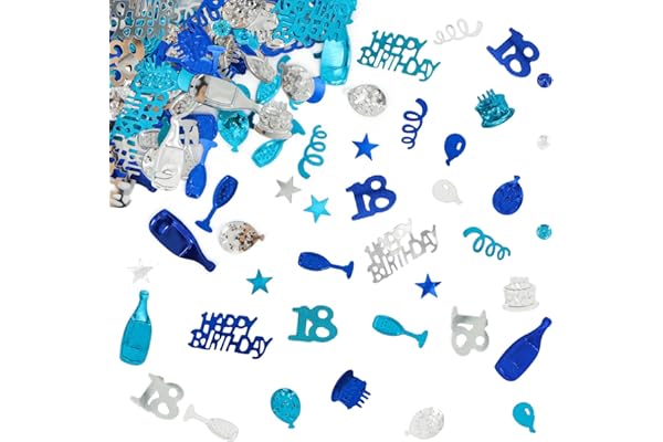 Giftota - Décoration d'anniversaire 18 ans avec confettis (bleu, argent) – Décoration de fête pour anniversaires et anniversaires