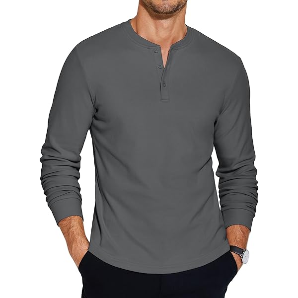 T-shirt Henley Homme ODIN New York Taille L Gris Manches Longues Coton - Occasion Bon état