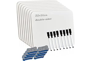 FOSHISY 8Pack Dry Erase Mini Whiteboard A4 with Dry-Erase Pens,22 x 30 cm Double Sided Small White Board Set Portable Whiteboard for Children School, Home, Office