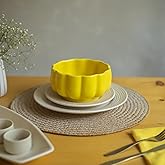 10Club Yellow Kharbuja Ceramic Bowl (W- 16cm, H - 9cm, 1000 ml) for Serving Snacks, Salads, Soups, Baking Vegetables and Chic