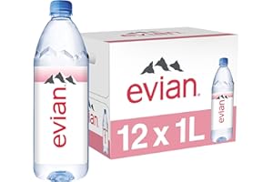 Evian - Acqua di sorgente naturale (una confezione da 12 bottiglie singole, ogni bottiglia è 1 litro) acqua di sorgente filtrata naturalmente in bottiglie grandi