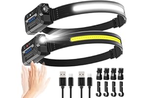 SOGDECO 【2 Pack】Head Torch Rechargeable, Super Bright 230° Wide Beam Headtorch, 22 Hours Runtime, 7 Modes with Motion Sensor, 2000mAh Rechargeable Waterproof Lightweight Headlamp for Running,Camping,Hunting