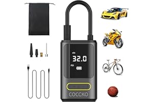 Compresor Aire Portátil,COCCKO 150 PSI Inflador Ruedas Coche,Batería Recargable 4000mAh 35L/Min,Inflador Digital con Luz LED y SOS, Hinchador Electrico USB Carga,para Auto, Moto, Bicicleta y Pelota