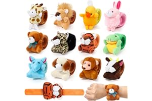 Tacobear Pack of 12 Plush Animals Snap Bracelet Party Bag Children's Birthday Mini Plush Toy Kawaii Cuddly Toy Slap Bracelet Pinata Filling Small Gifts Children Boys Girls