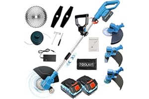 BAVPELP Rasentrimmer mit Akku und Ladegerät, 3 In 1 Elektrischer Rasentrimmer für Makita Akku mit 2 × 4.0Ah Akku und 3 Klingentypen, Für Hof Garten Trimmen (Blue)