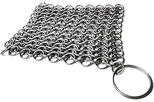 Mythrojan Cast Iron Chainmail Scrubber Cast Iron Cleaner Stainless Steel Scrubber for Cleaning Cast Iron Skillet Wok Cooking Pot Griddle Cast Iron Cauldron 3.9" x 3.9"