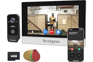 2K Videoportero WiFi con Tarjeta 64G, Bextgoo Video Portero Automatico WiFi con Camara, 7'' Monitor Táctil Color, 4 Hilos, 170° Visión, Audio Bidireccional, Detección Movimiento, Visión Nocturna, IP66