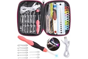FEELAVA LED Agujas de Ganchillo, iluminados Juego de Ganchos de Ganchillo con Costura & Baterías recargables, 9 Cabezas Intercambiables 2.5mm - 6.5mm, LED Lighted Agujas de Punto Kit de Ganchillos (Rosa)