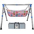NEW PRIMA HUB New Born Baby Swing Cradle Jhula for Babies Boy and Girl/Foldable & Portable Palna for Baby/Indian Style Hammock with Mosquito Net/Stainless Steel Body (Blue)