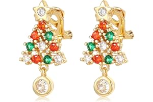 Bfuebur Christmas Clip on Earrings for Girls, Cute Pentagram Christmas Tree Earrings, Non Piercing Christmas Jewelry for Women