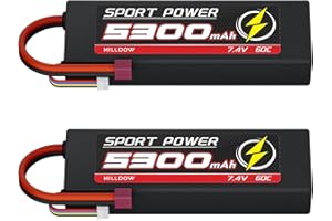 Hilldow M1 RC Battery 2S LiPo Batería 7.4V 40C 5300mAh con Conector Deans T, 2 Pack Hardcase Lipo Batería Recargable para RC Coche Buggy Barco Camión
