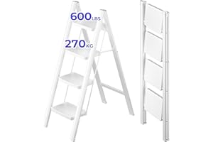 JOISCOPE 4 Stufen Klappleiter, Trittleiter, Leiter, rutschfeste Gummimatten, Verbreiterten rutschfest Stufe, bis 270KG Belastbar, aus Stahl, Stufenleiter für Haushalt, Büro, Weiß
