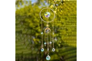 BLUWEET Sonnenfänger Kristall Windspiel,Kristallanhänger Gold Mond Stern Regenbogen Reifen Aesthetic Kristalle Anhänger, Fensterdeko ​Ornament kristalkugel Hängend für Zimmer Decken Garten Dekoration