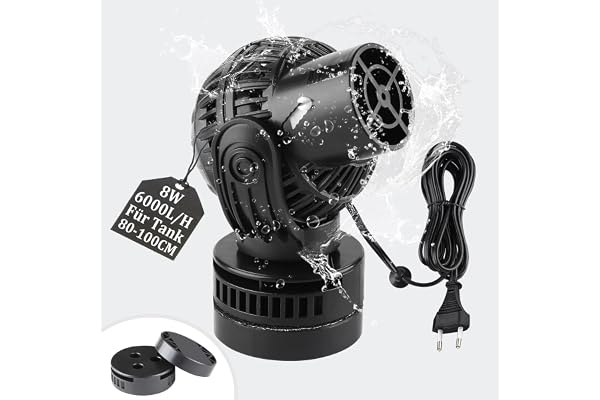 EXLECO Pompe de Brassage Wavemaker 6000L/H 8W 80~100cm Pompe à Onde Pompe de Mouvement 360 ° Rotative pour Aquariums à Vagues Eau Douce et Salée avec Magnet Noir