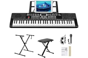 Bonnlo 61-Tasten Keyboard Set mit Ständer, Hocker, Kopfhörer & LED-Display mit eingebauten Lautsprechern – 3 Lernmodi, 200 Klänge, 200 Rhythmen, für Anfänger & Fortgeschrittene, Schwarz
