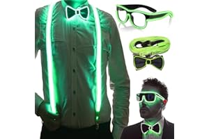 YeahBoom Bretelle LED e papillon da uomo fosforescenti,bretelle luminose a LED,per festival musicale,festa in costume di Halloween, rave party,Natale,forniture per feste al neon fosforescenti